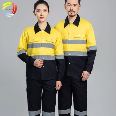 Gelbe, gut sichtbare, feuerfeste Arbeitskleidung für Bauarbeiten, Arbeitshemden mit reflektierendem Warnband